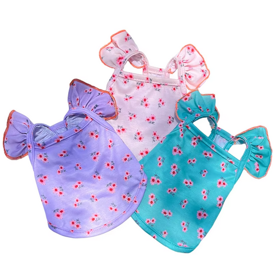 Camiseta de manga corta floral para perros