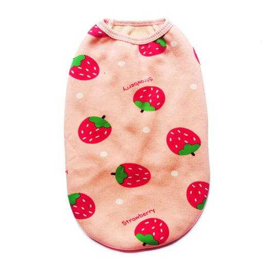Camiseta de manga corta de fresas para perros grandes, con forro polar