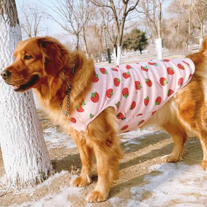 Camiseta de manga corta de fresas para perros grandes, con forro polar